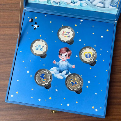 Musical Baby Boy Coin Box, UV Printed, Round Shape, Set of 5 Coins, (2 Gram Each), 999 Purity - Ready To Ship