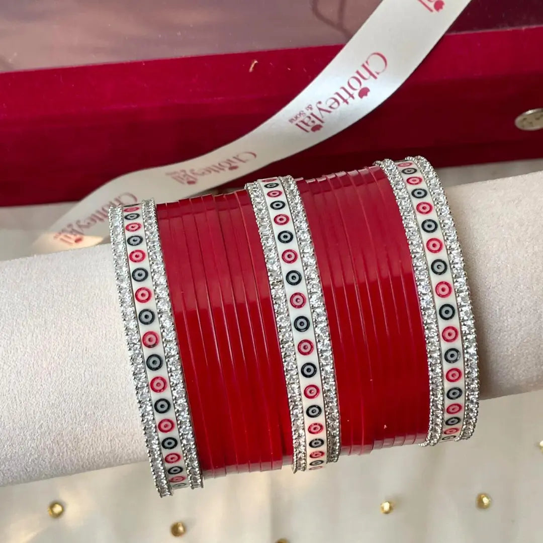 Pure Pearl Classic Diamond Dark Red Chooda Set of 21