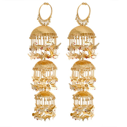 Golden Triple Dome Panchi & Pearl Bridal Kaleera