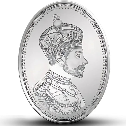 MMTC King, Silver Finish, Oval Shape, Single (50 Gram), 999 Purity Silver Coin - Ready To Ship