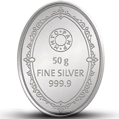 MMTC King, Silver Finish, Oval Shape, Single (50 Gram), 999 Purity Silver Coin - Ready To Ship