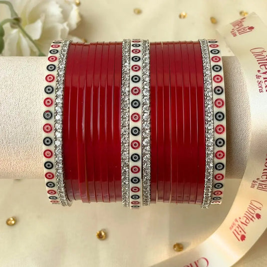 Pure Pearl Classic Heritage Diamond Dark Red Chooda Set of 21