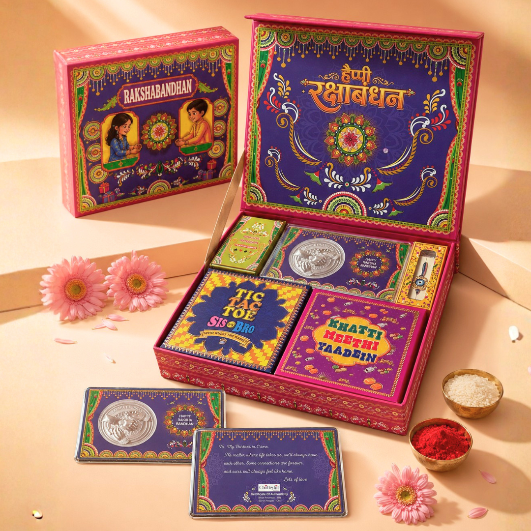 Chotteylal and Sons Raksha Bandhan Memory Box – Premium Rakhi Gift Hamper with Silver Coin