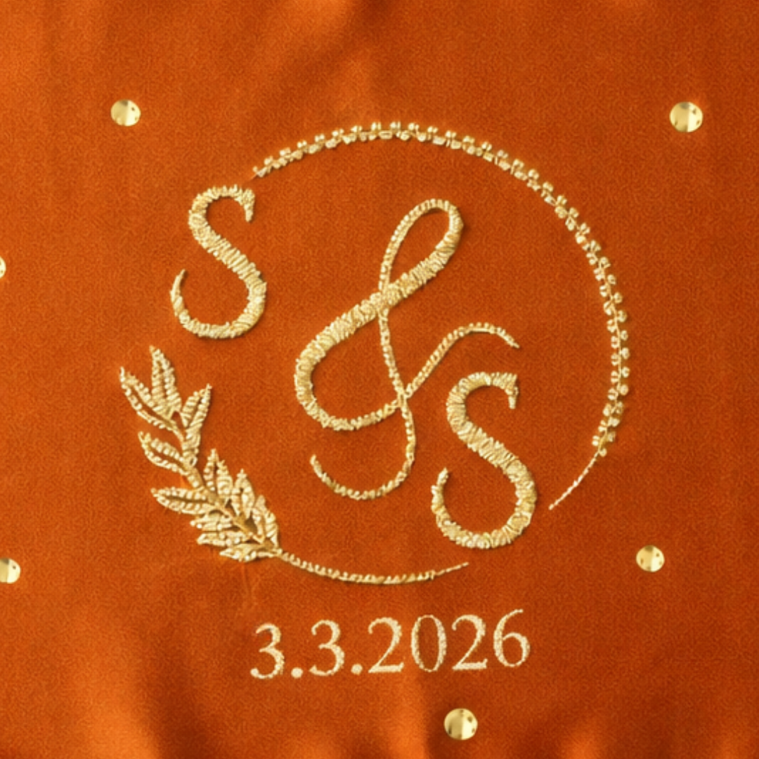 Traditional Orange Mehendi Seating Mat with Logo and 1 Line Text