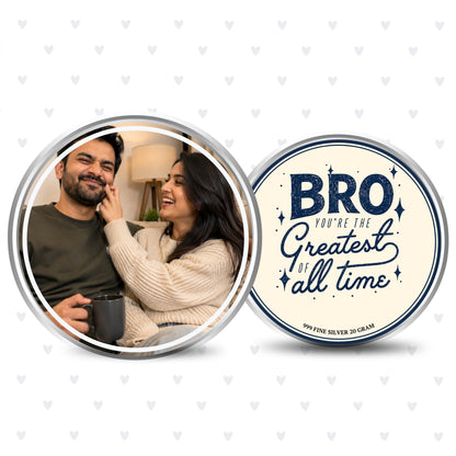 Greatest Bro Personalised Raksha Bandhan Photo Silver Coin Gift