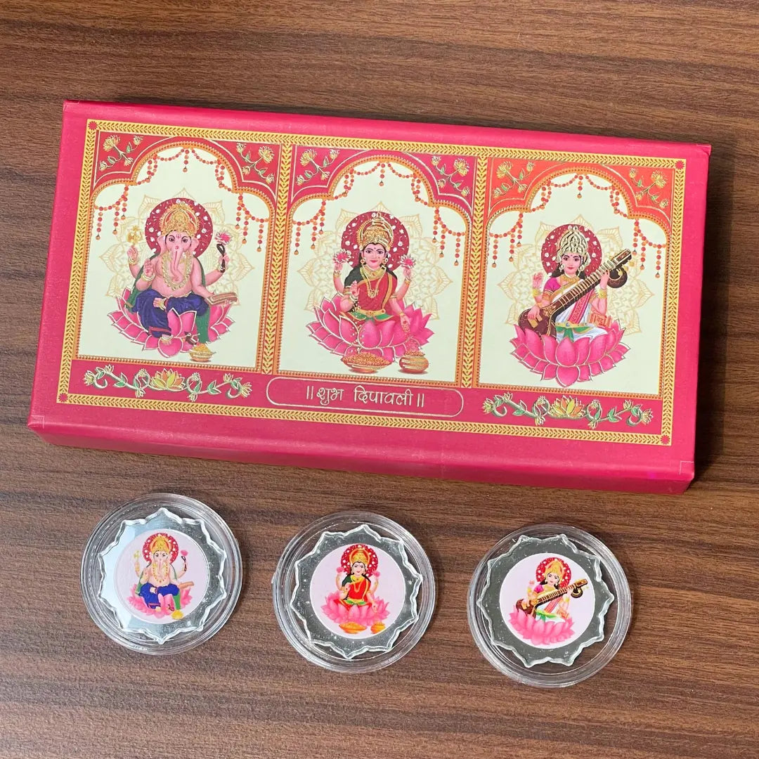 Laxmi Ganesh & Saraswati Ji Gift Box (Total 6 gm) - 999 Pure Silver