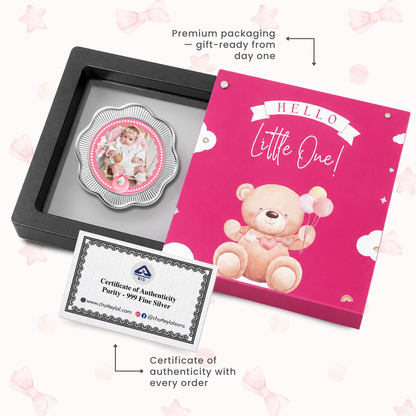 It's A Girl Silver Coin For Baby Announcements - Add Photo & Name