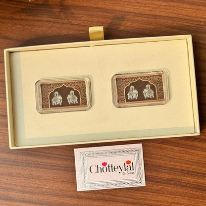 Shubh Vivah Two Elephant Design, Rose Gold Finish, Dollar Shape, Set of 2 (10 Gram Each) ,999 Silver Coin Box Set – Ready to Ship