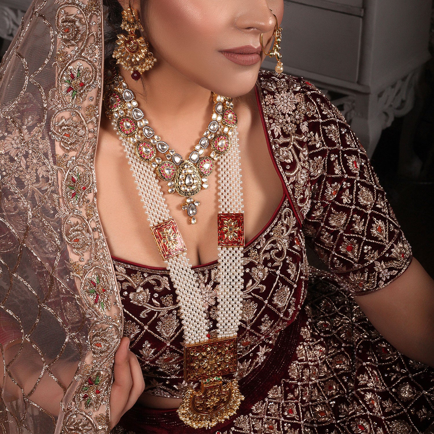 Peora Jewellery Sets : Buy Peora Gold Plated Kundan Choker Necklace Maroon  Bridal Jewellery Set Jewellery PF24N03M Online | Nykaa Fashion.