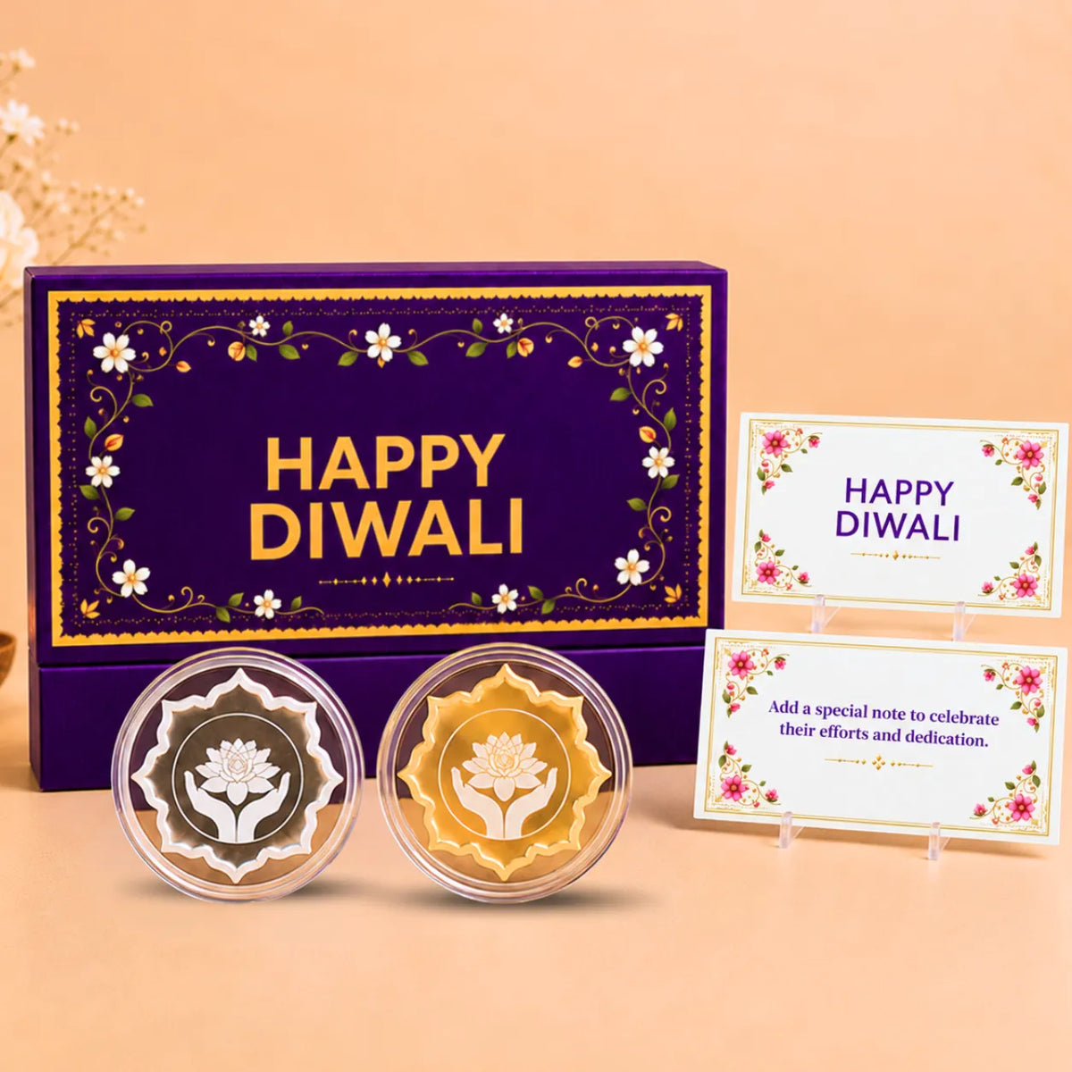 Signature Happy Diwali 10g Lotus Coin Set - Add Logo/Message