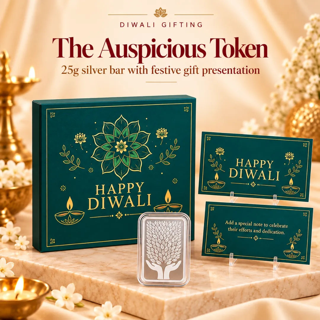 The Auspicious Token - 25g Silver Bar with Happy Diwali Box - Add Logo/Message