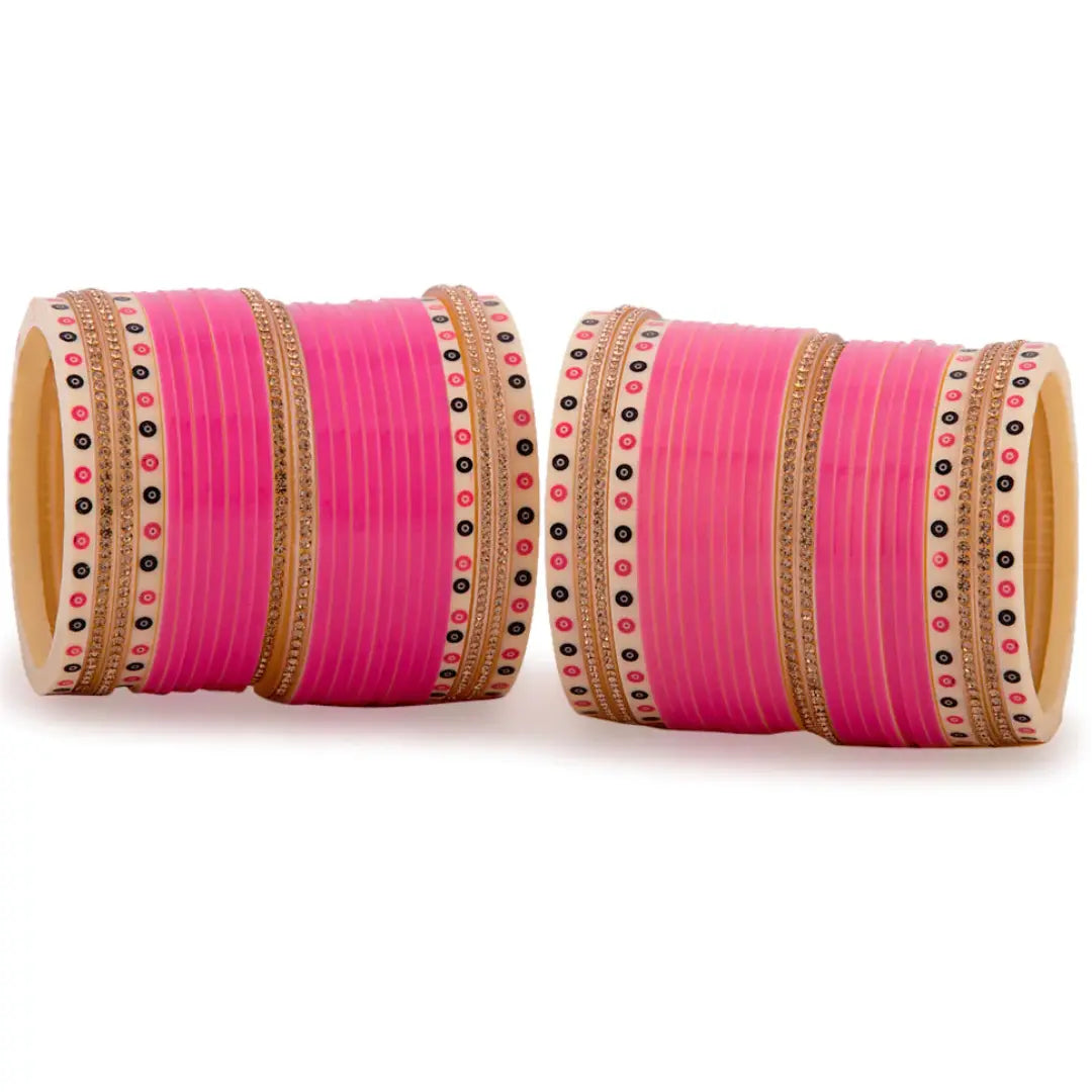 Hand Finished Rani Pink Wedding Chooda for Bride/Dulhan with Shimmer Bangles