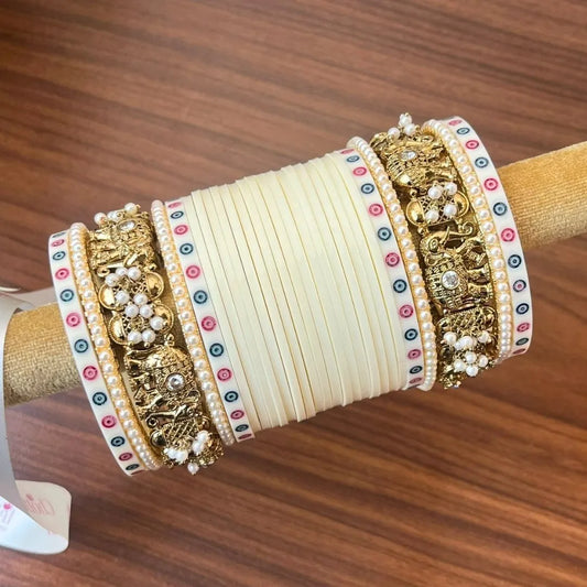 Classic Ivory Bridal Bangles with Heritage Charm