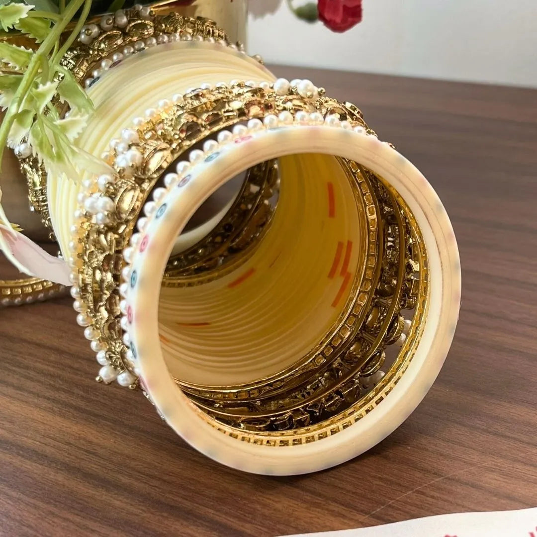 Classic Ivory Bridal Bangles with Heritage Charm
