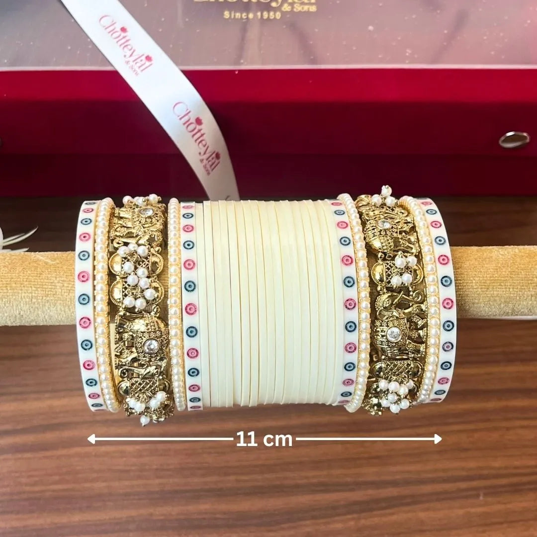 Classic Ivory Bridal Bangles with Heritage Charm