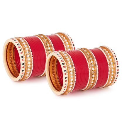 Regal Crimson Kundan & Pearl Chooda Ensemble