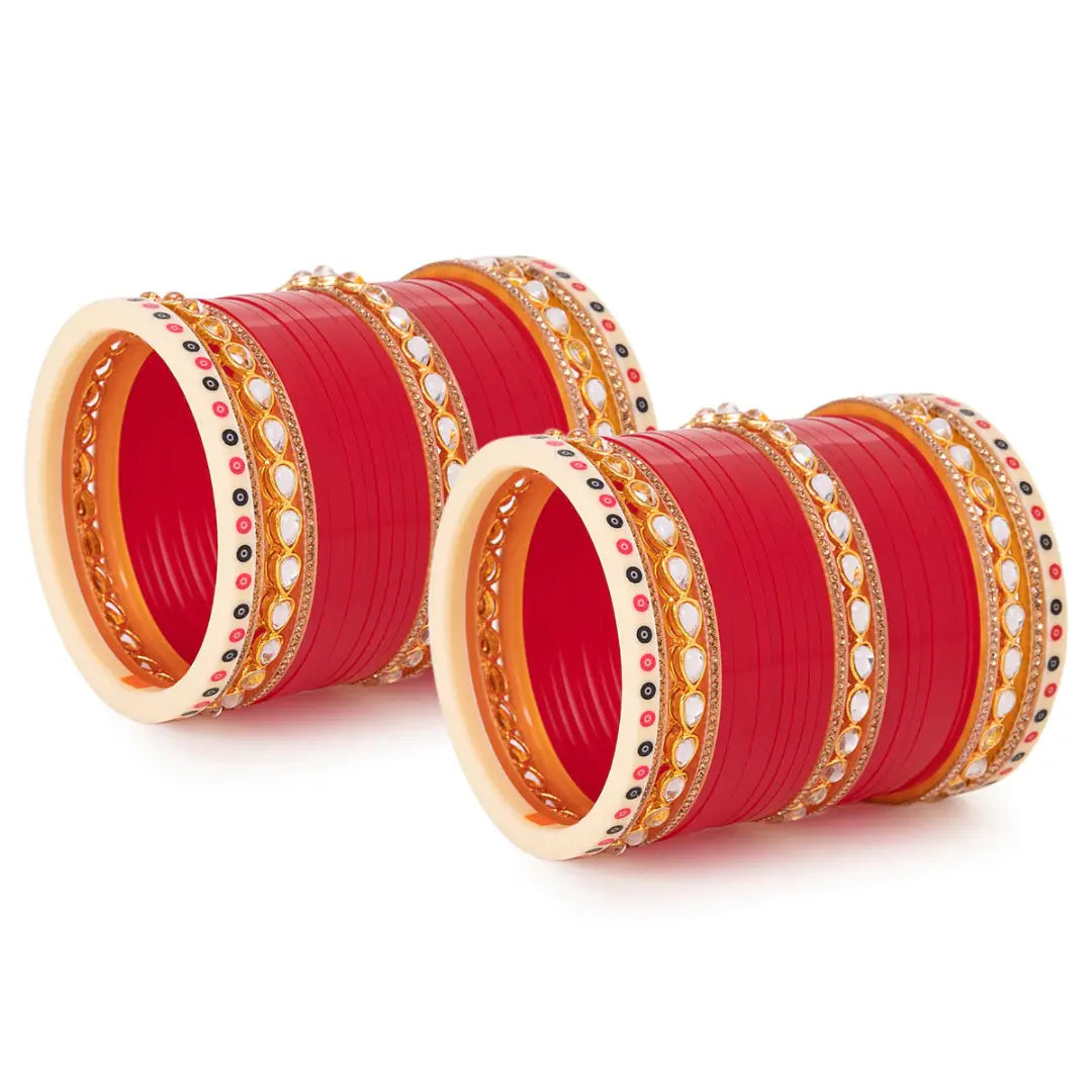 Elegantly Red - Red Chooda with Kundan & Dotted Bangle