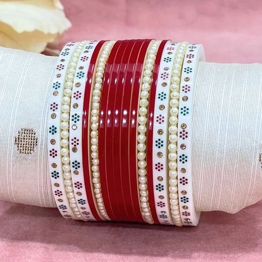 Semi Pearl Dark Red Designer Chuda | Chura | Chooda