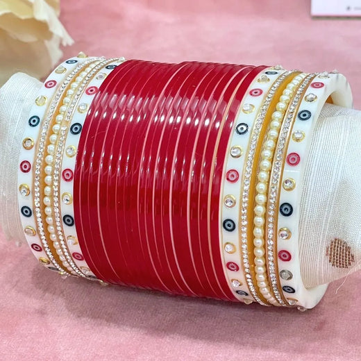 Semi Pearl Dark Red Designer Chuda | Chura | Chooda
