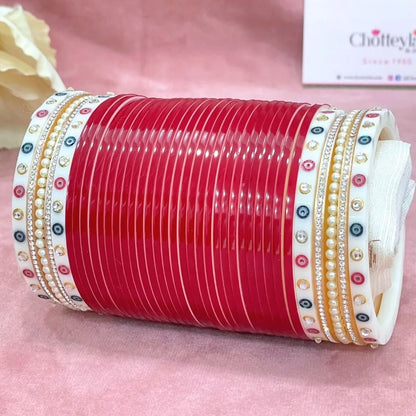Semi Pearl Dark Red Designer Chuda | Chura | Chooda