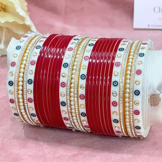 Semi Pearl Dark Red Designer Chuda | Chura | Chooda