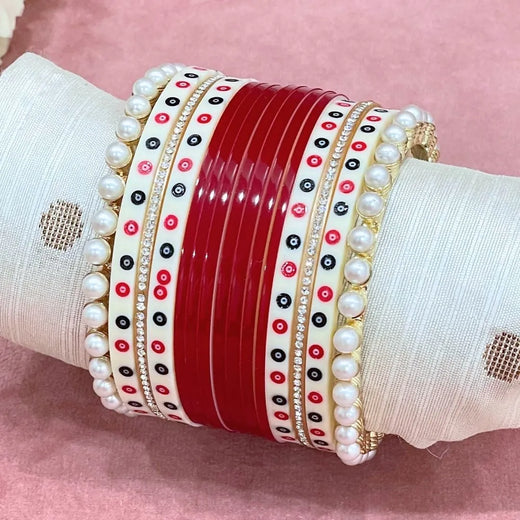 Semi Pearl Dark Red Designer Chuda | Chura | Chooda