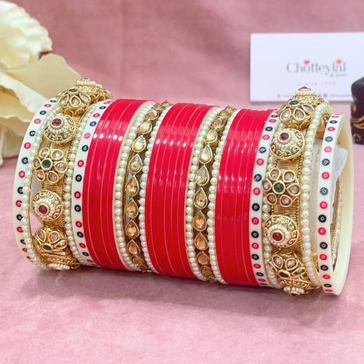 Semi Pearl Red Designer Chuda | Chura | Chooda