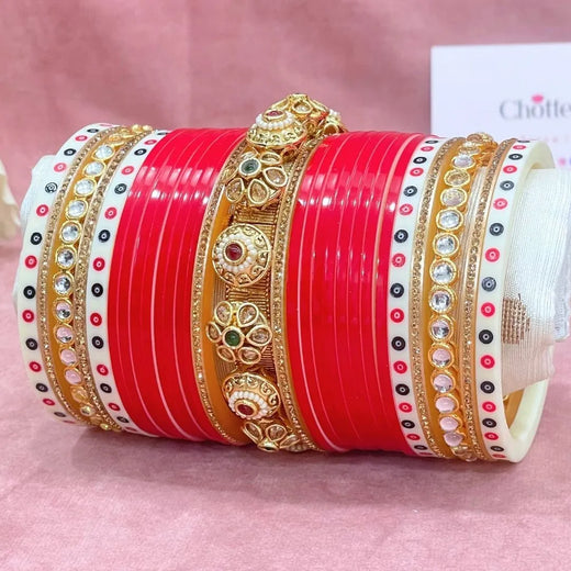 Semi Pearl Red Designer Chuda | Chura | Chooda