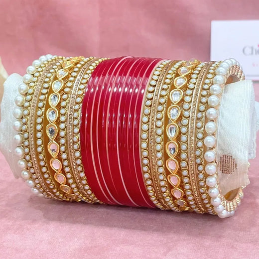 Semi Pearl Red Designer Chuda | Chura | Chooda