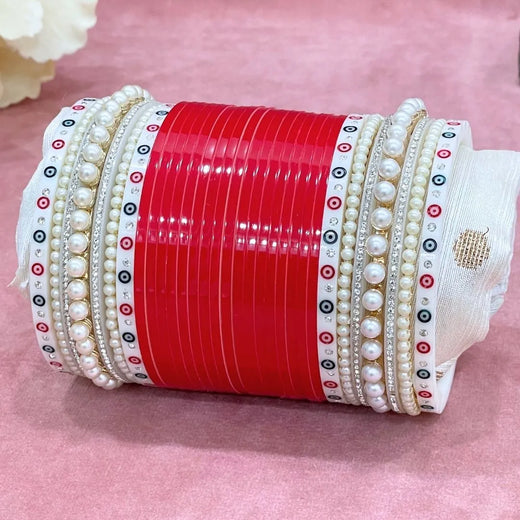 Semi Pearl Red Designer Chuda | Chura | Chooda
