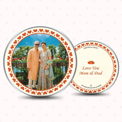 Chotteylal & Sons Customised Love You Mom & Dad Silver Coin