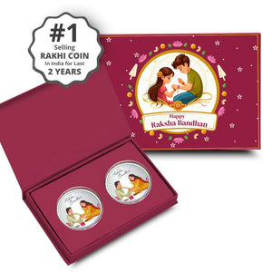 Happy Raksha Bandhan Box, Brother Sister 10g Silver Coin (Set of 2) With Rakhi Card