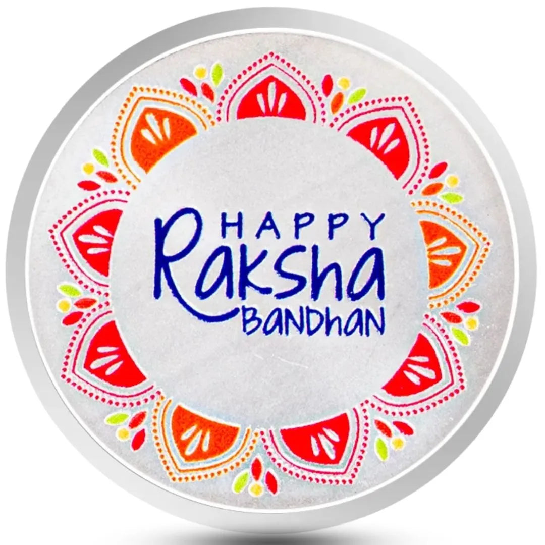 Happy Raksha Bandhan, Silver Finish, Round Shape, Single (10 Gram), Blister Card Packaging  999 Purity Silver Coin - Ready To Ship