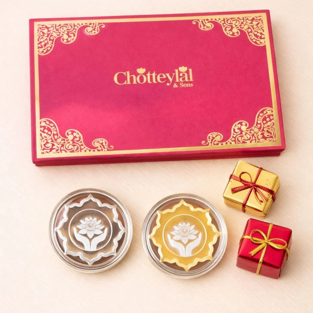 Best Wishes Lotus Box, Lotus Shape Coin & Design, Set of 2 Coins (5 Gram Each), 999 Purity Silver Coin - Ready To Ship