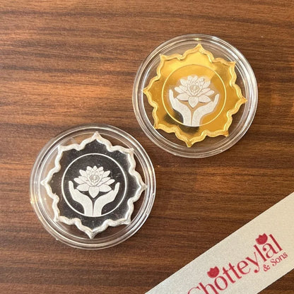 Best Wishes Lotus Box, Lotus Shape Coin & Design, Set of 2 Coins (5 Gram Each), 999 Purity Silver Coin - Ready To Ship