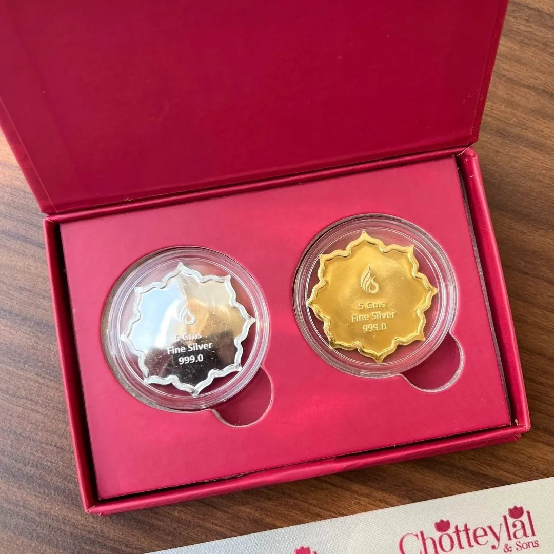 Best Wishes Lotus Box, Lotus Shape Coin & Design, Set of 2 Coins (5 Gram Each), 999 Purity Silver Coin - Ready To Ship