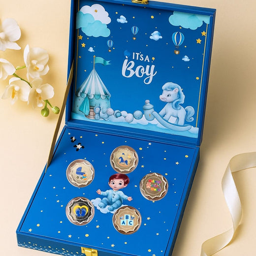 Musical Baby Boy Coin Box, Set of 5 Coins, (2 g Each)