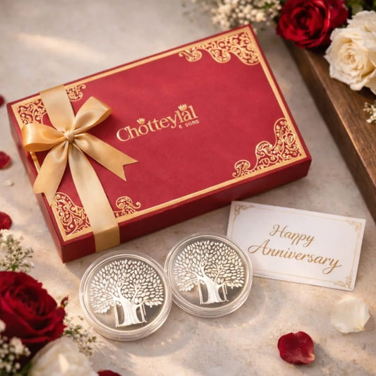 Banyan Tree, Silver, Round Shape, Set of 2 (10 g Each), Best Wishes Cover, 999 Purity Silver Coin - Anniversary Gifts