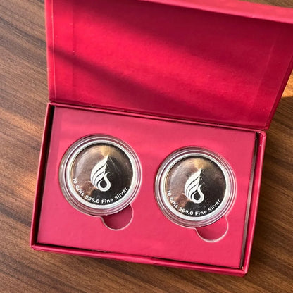 Banyan Tree, Silver, Round Shape, Set of 2 (10 Gram Each), Best Wishes Cover, 999 Purity Silver Coin - Ready To Ship