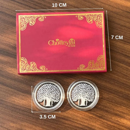 Banyan Tree, Silver, Round Shape, Set of 2 (10 Gram Each), Best Wishes Cover, 999 Purity Silver Coin - Ready To Ship