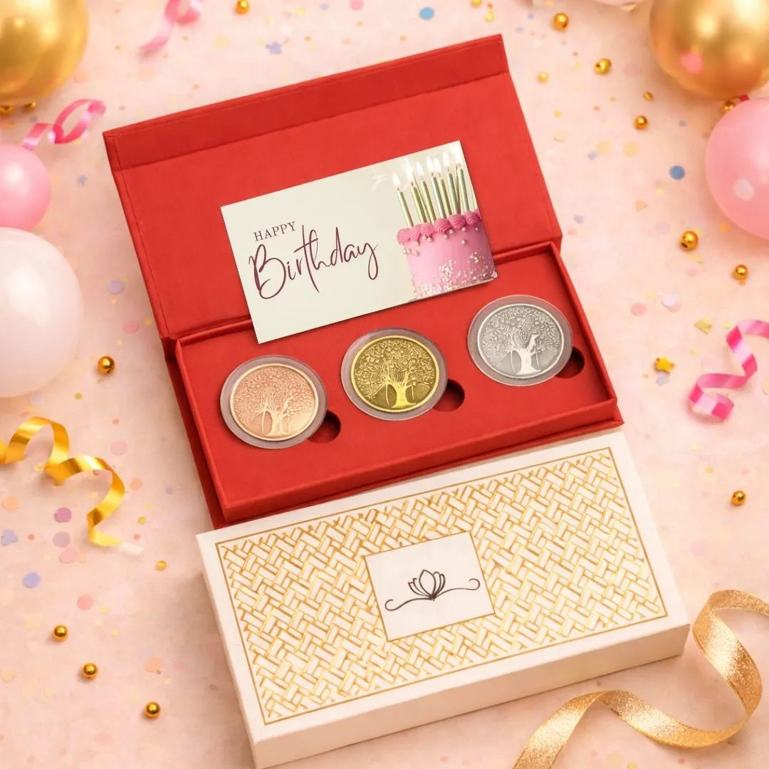 Banyan Tree, Tri-Color, Round Shape, Set of 3 Coins (3 g Each), White Box Cover, 999 Purity Silver Coin - Ready To Ship