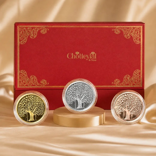 Banyan Tree, Tri-Color, Round Shape, White Box Cover - Set of 3 Coins (3 g Each, Total 9 g)