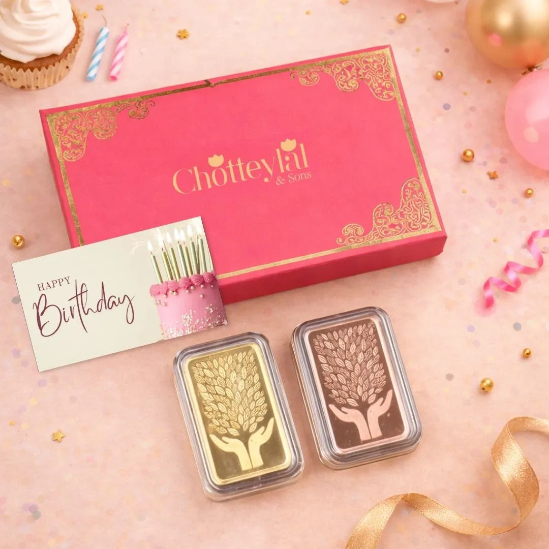 Leaf In Hand, Gold & Rose Gold Finish, Bar Shape, Set of 2 (5 g Each), 999 Purity Silver Coin - Birthday Gifts