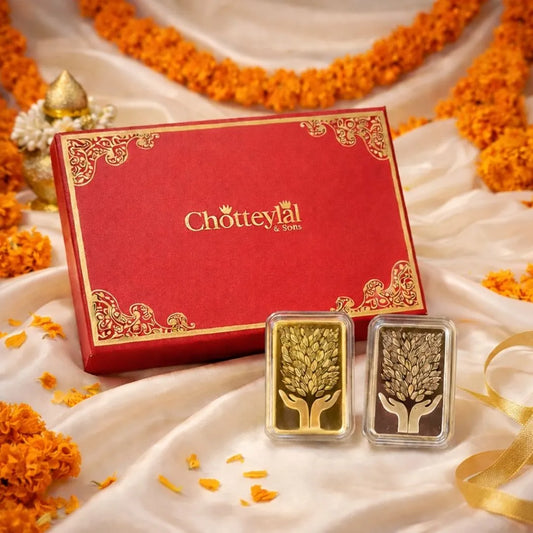 Leaf In Hand, Gold & Rose Gold Finish, Bar Shape, Set of 2 (5 g Each), 999 Purity Silver Coin - Wedding Gifts