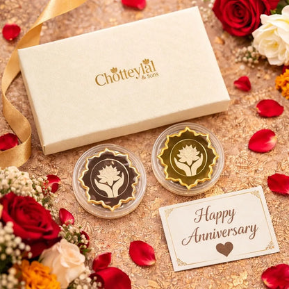 Lotus In Hand, Rose Gold & Gold Finish, Lotus Shape, Set  of 2 Coins (25 gs Each), 999 Purity, White Box - Ready To Ship Anniversary Gifts