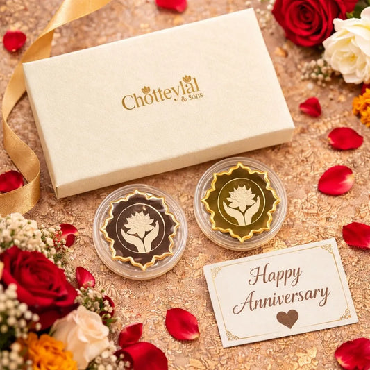 Lotus In Hand, Rose Gold & Gold Finish, Lotus Shape, Set  of 2 Coins (25 gs Each), 999 Purity, White Box - Ready To Ship Anniversary Gifts