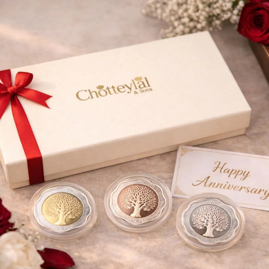 Banyan Tree, Tri-Color, Floral Shape, Set of 3 (10 Gram Each), 999 Purity Silver Coin - Ready To Ship Anniversary Gifts
