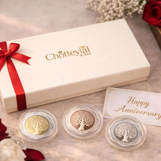 Banyan Tree, Tri-Color, Floral Shape, Set of 3 (10 g Each), 999 Purity Silver Coin - Ready To Ship Anniversary Gifts