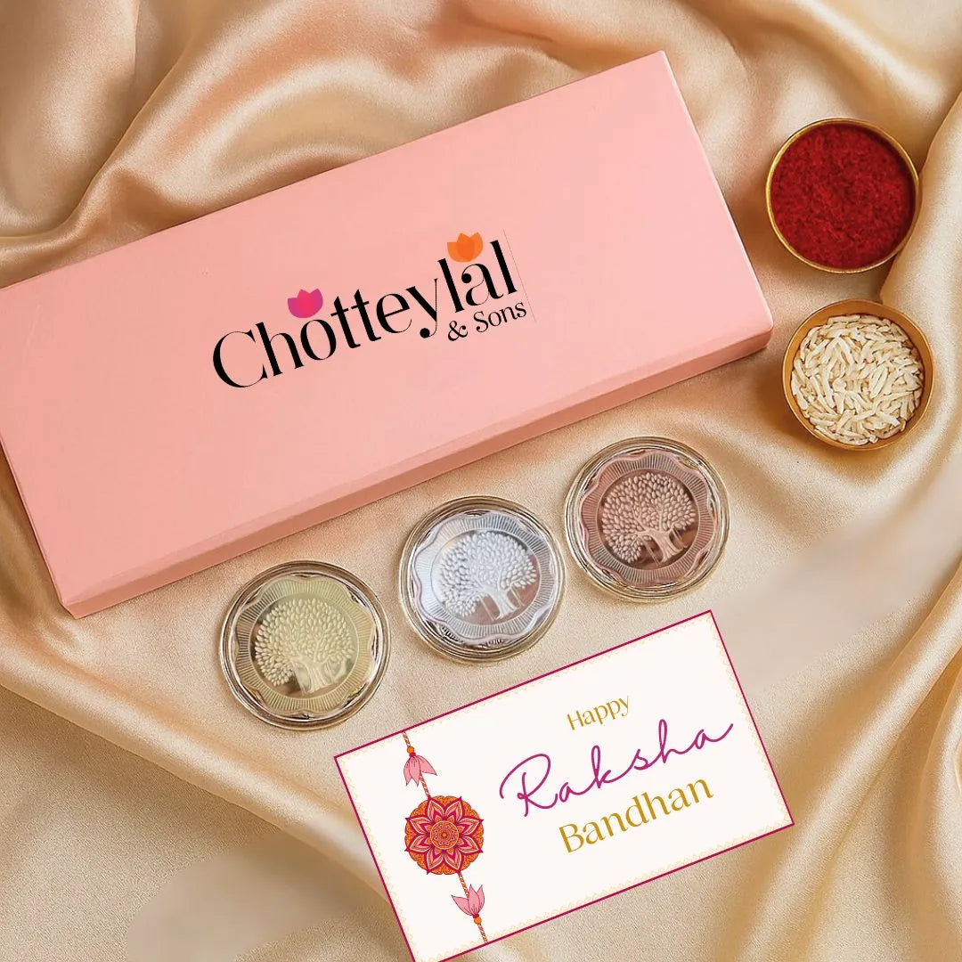 Banyan Tree, Tri-Color, Floral Shape, Set of 3 (10 Gram Each), 999 Purity Silver Coin - Ready To Ship