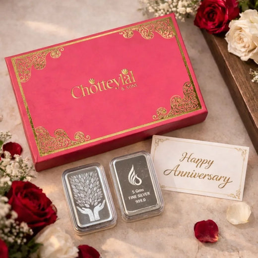Leaf In Hand, Silver Finish, Bar Shape, Set of 2 (5 g Each), 999 Purity Silver Coin - Anniversary Gifts